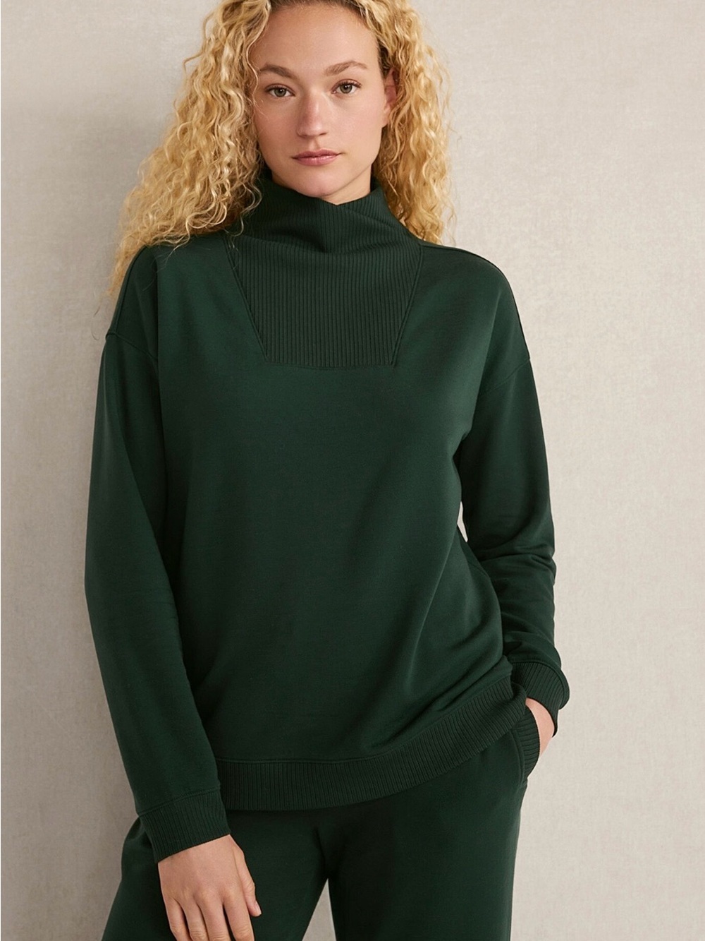 NWT Haven Well Within Fleece Crossover Sweatshirt In Green, Mock Neck, Size XXL